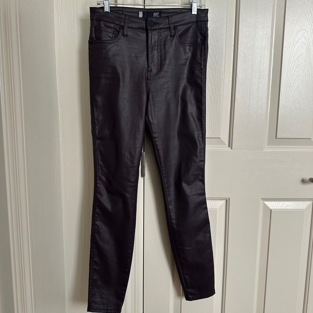 KUT from the Kloth Coated Skinny Jeans‎ - Burgundy Maroon "Fab Ab" - Size 8